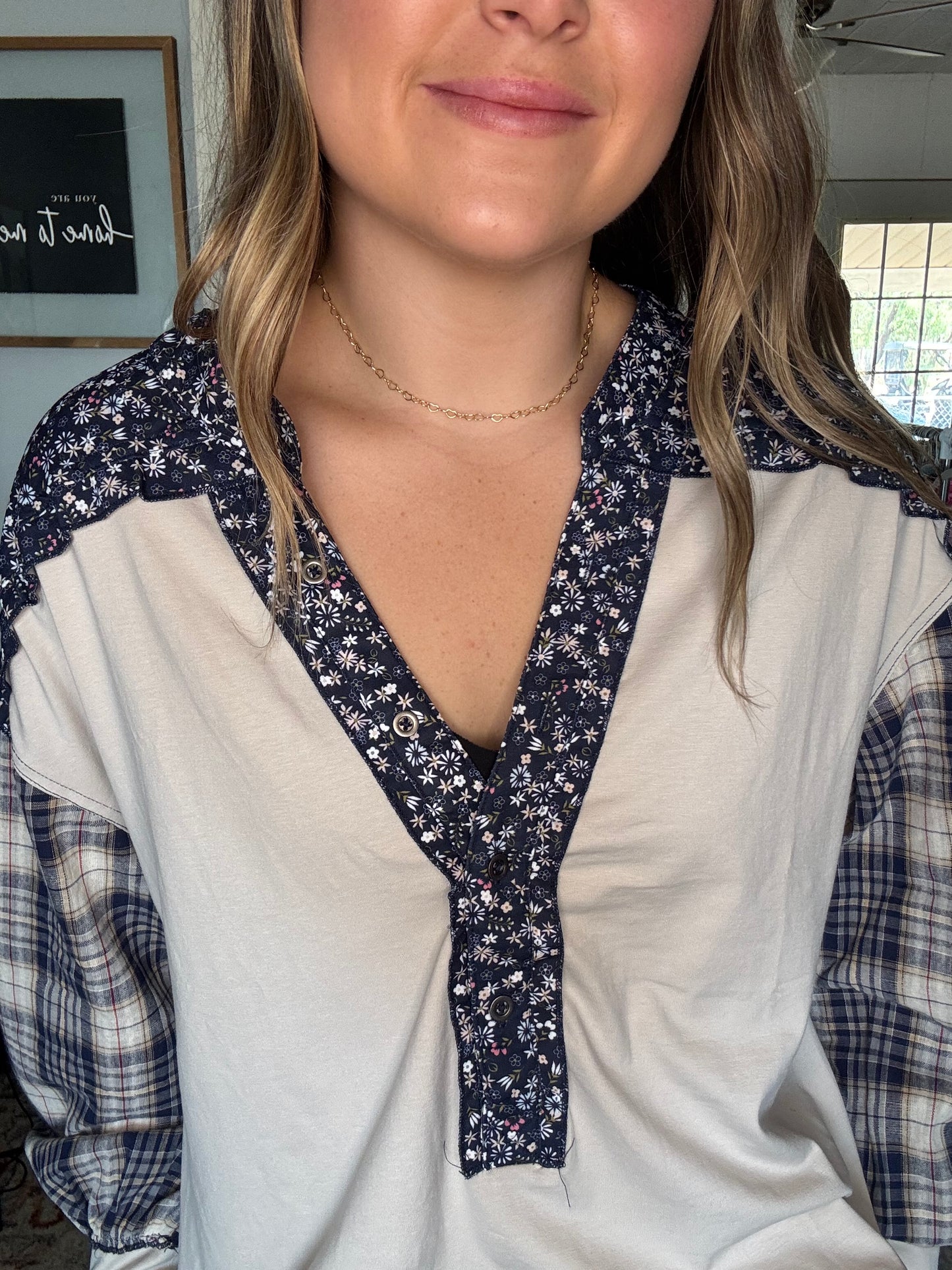 Navy Plaid Top
