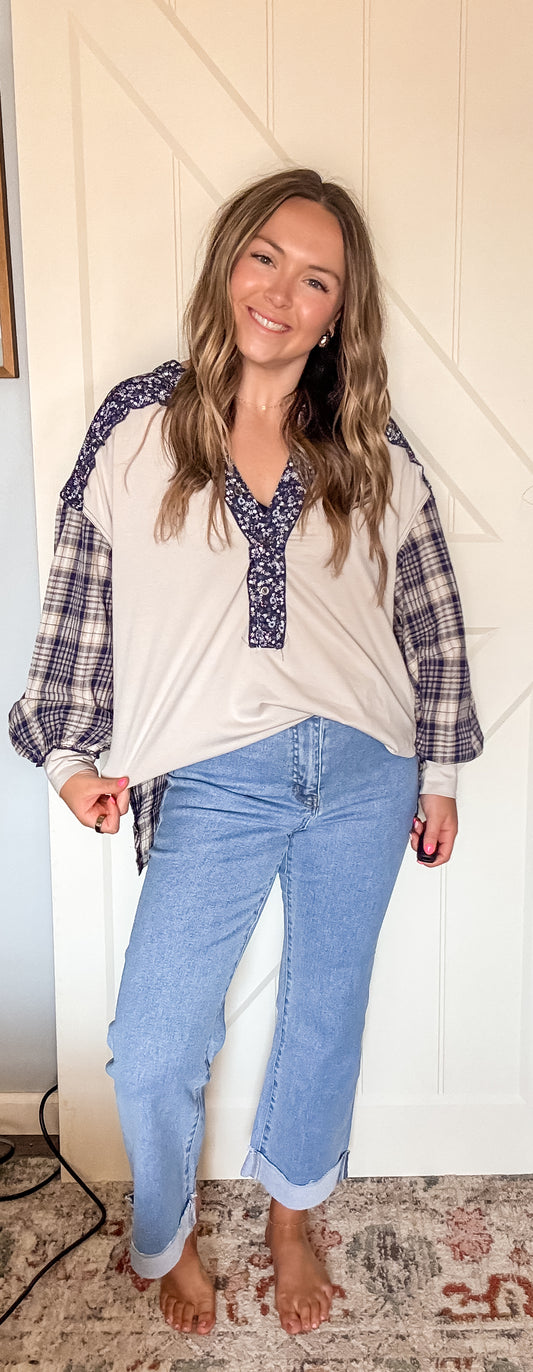 Navy Plaid Top