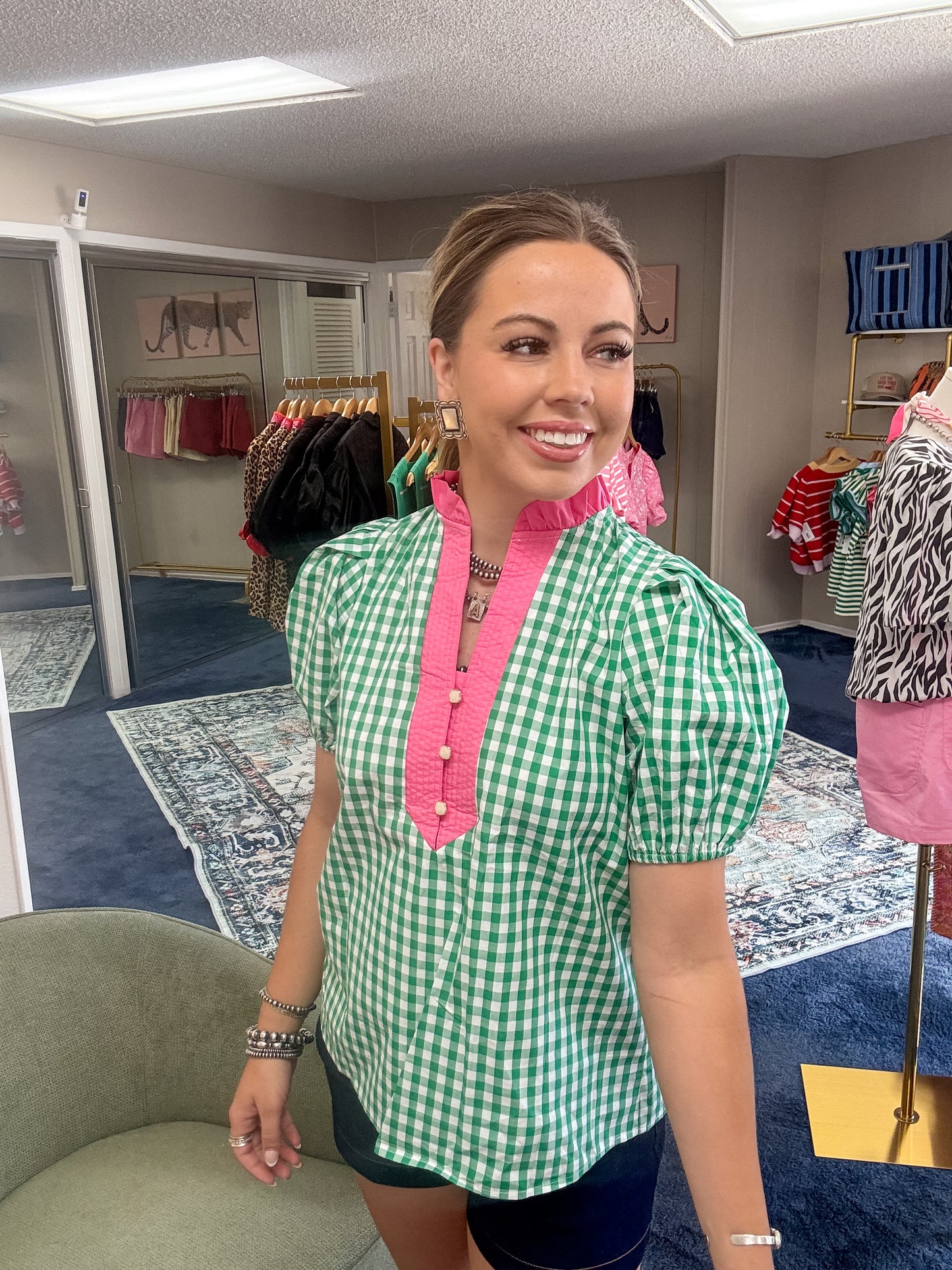 Green Gingham top