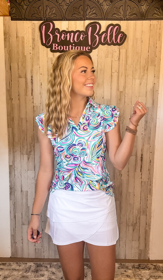 Ruffle Sleeve V-neck