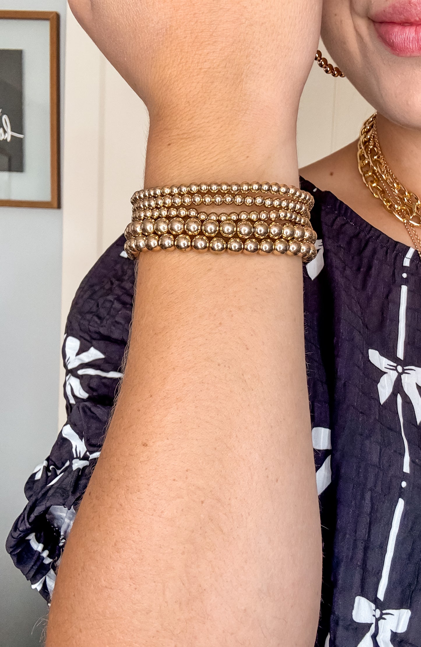 Gold beaded stack bracelet