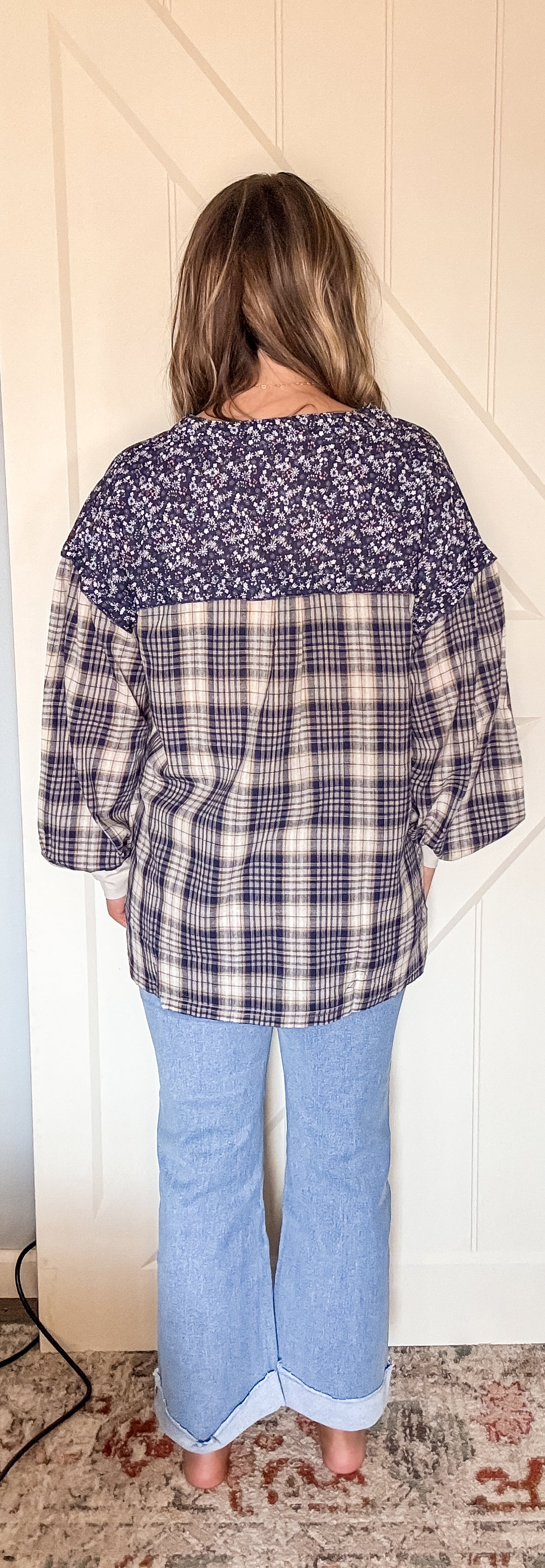 Navy Plaid Top