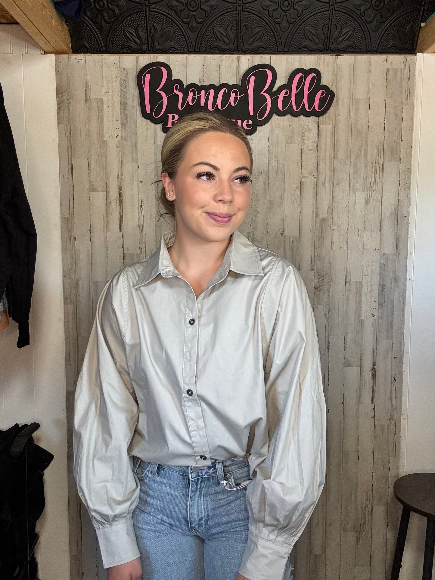 Gray Button Up Blouse