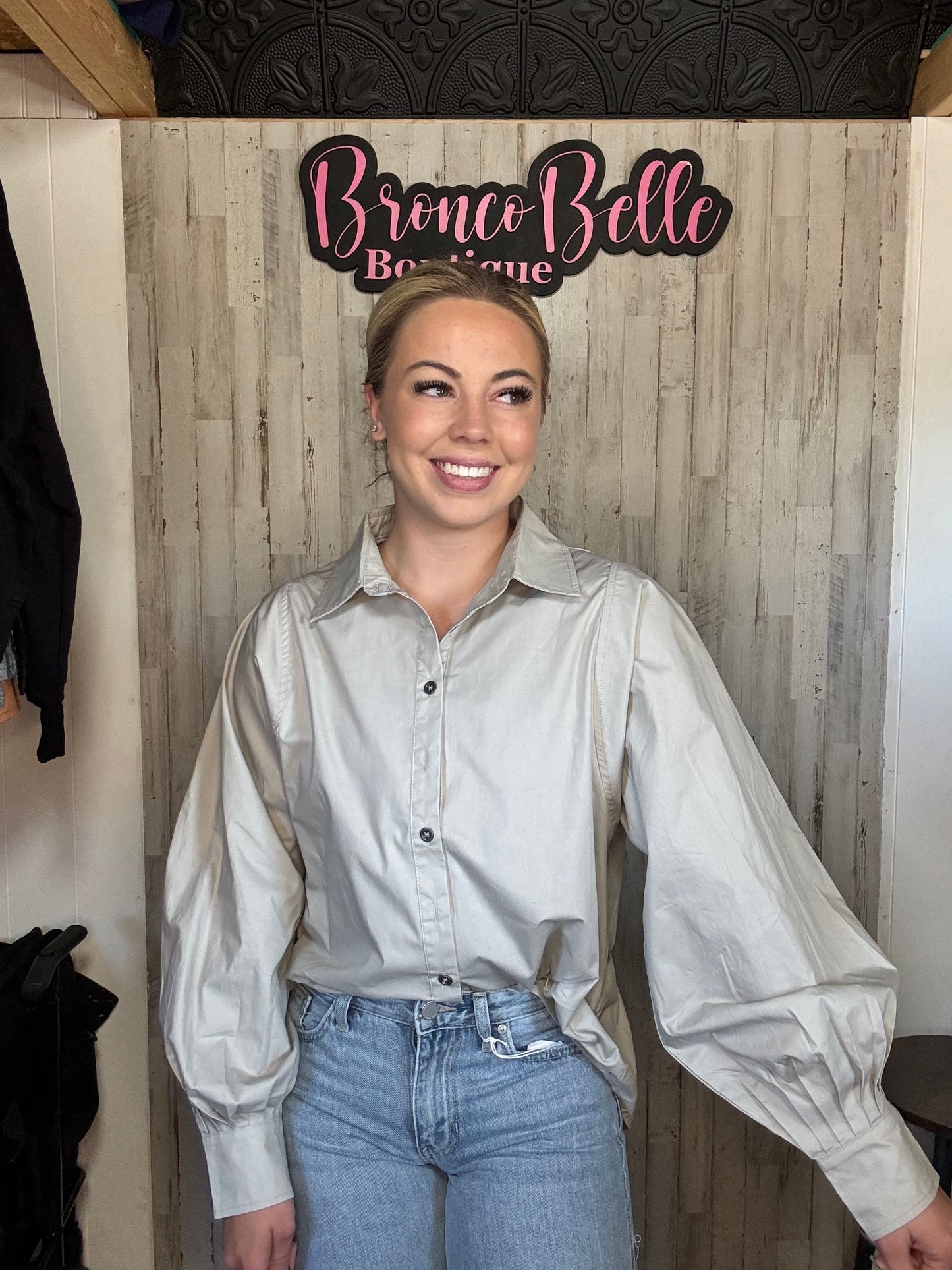 Gray Button Up Blouse