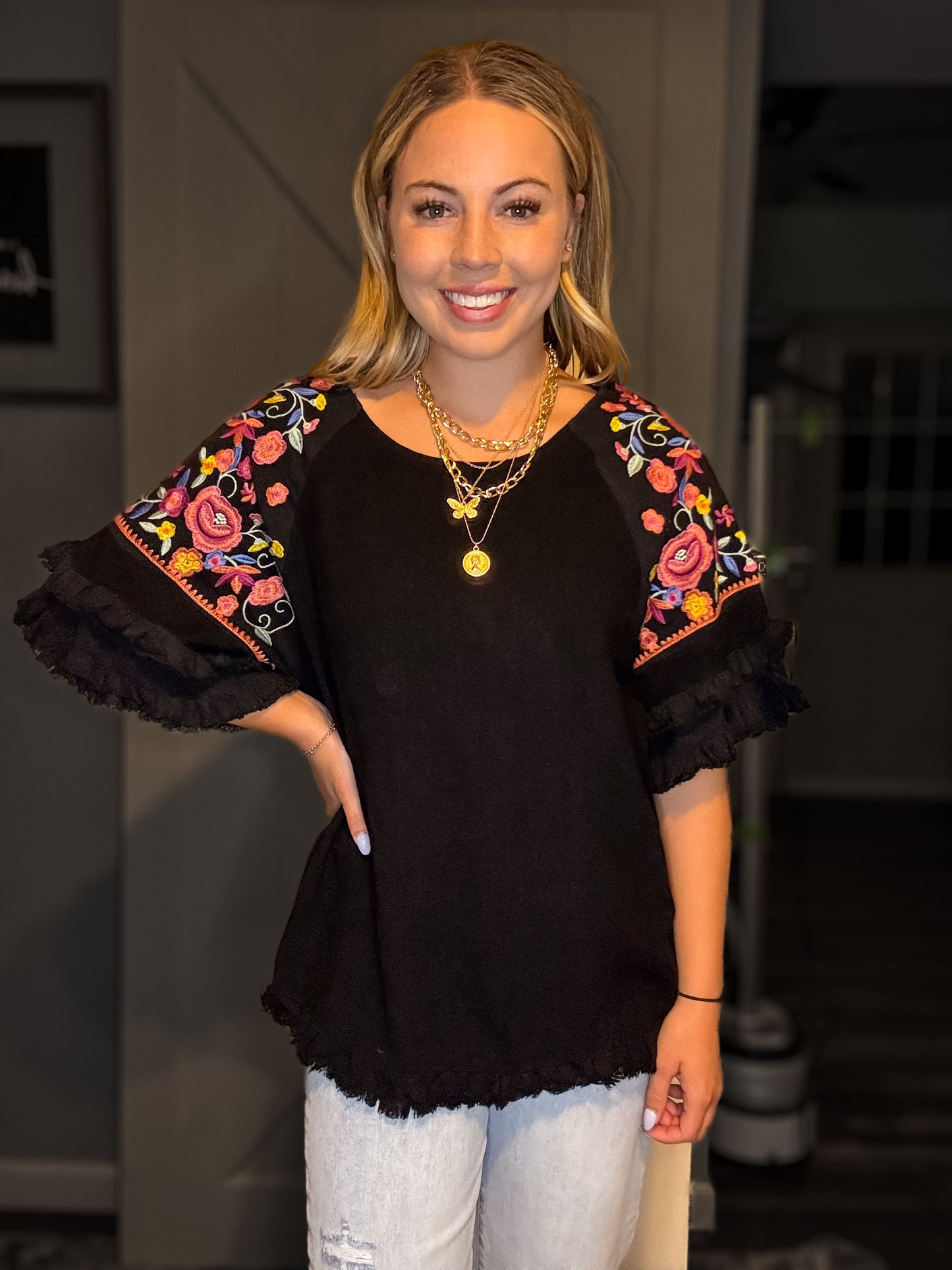 Floral Black Blouse