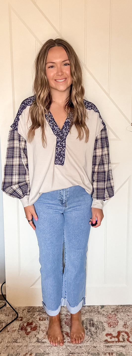 Navy Plaid Top