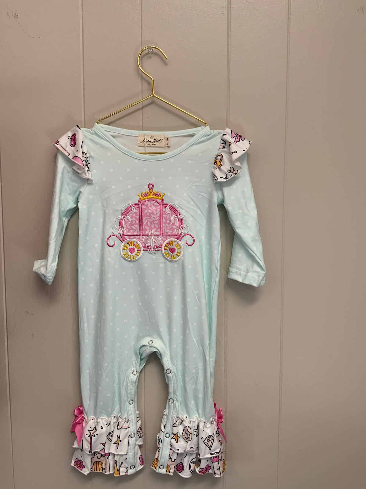 Pink and Light Blue Princess Carriage Ruffle Romper