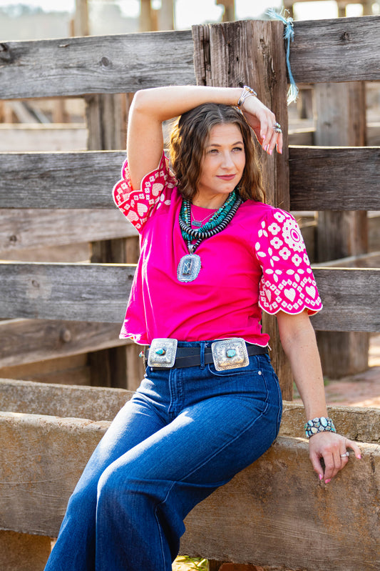 Cowgirls Wear Pink & Turquoise Blouse