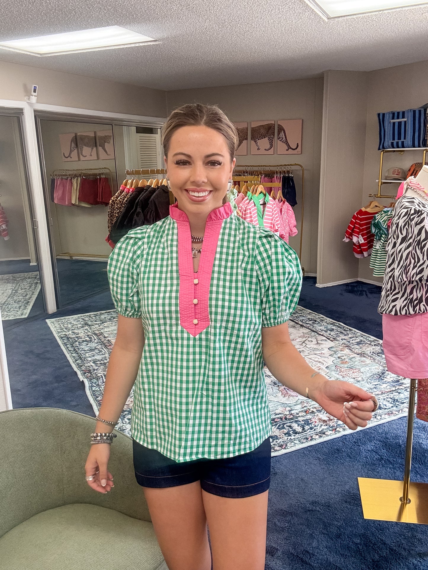 Green Gingham top