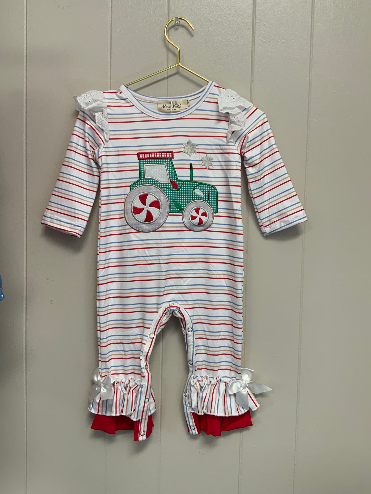 Peppermint Wheels Ruffled Romper