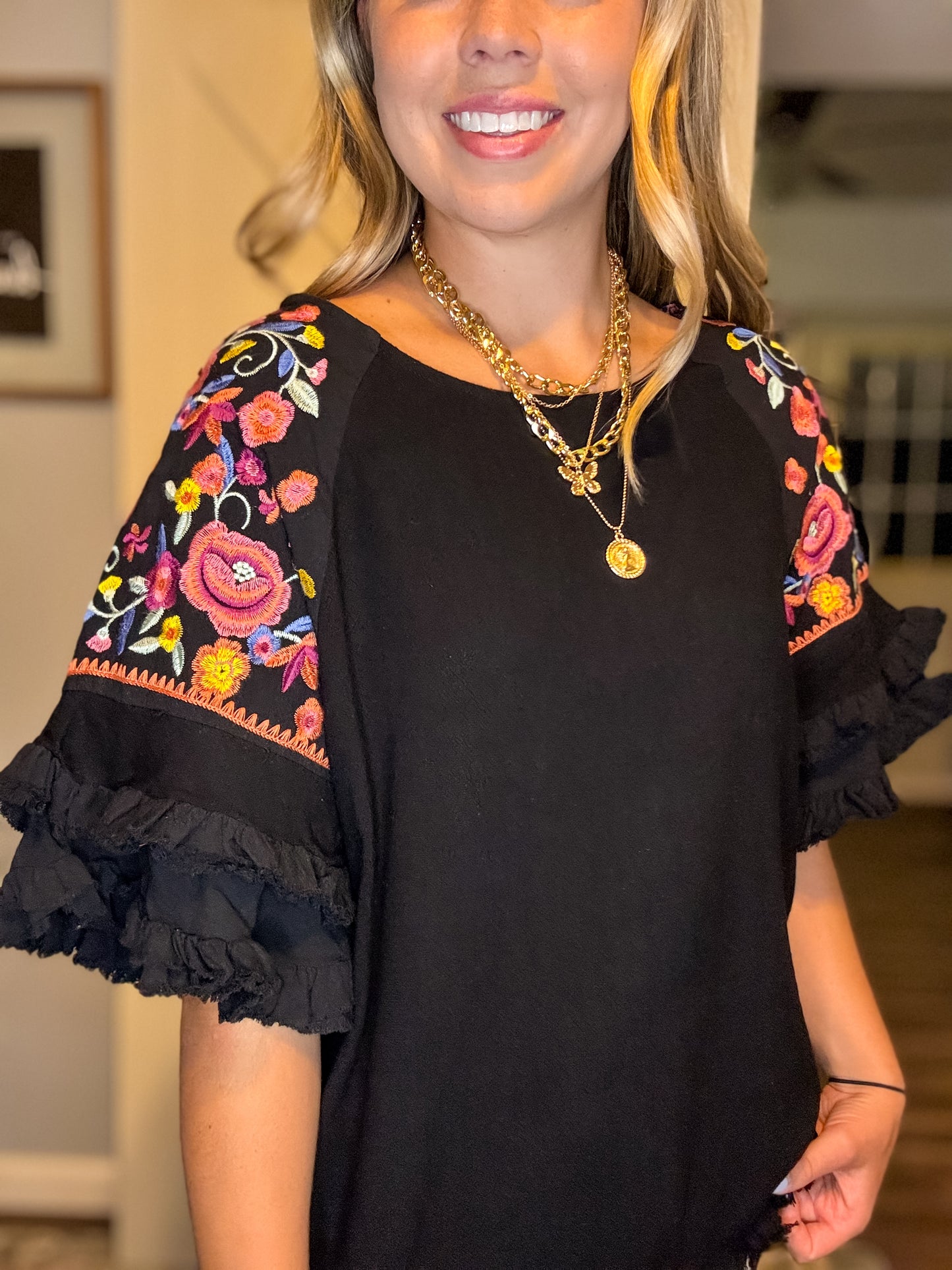 Floral Black Blouse
