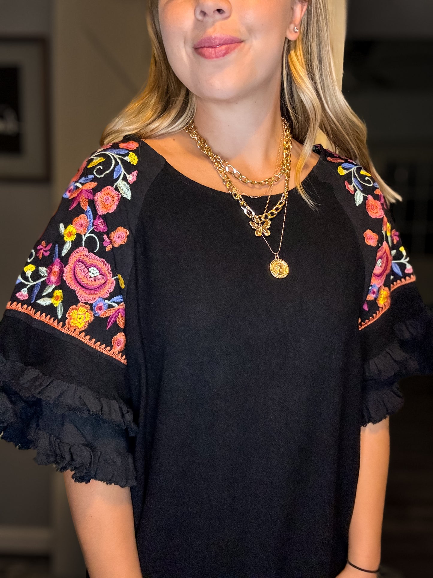 Floral Black Blouse