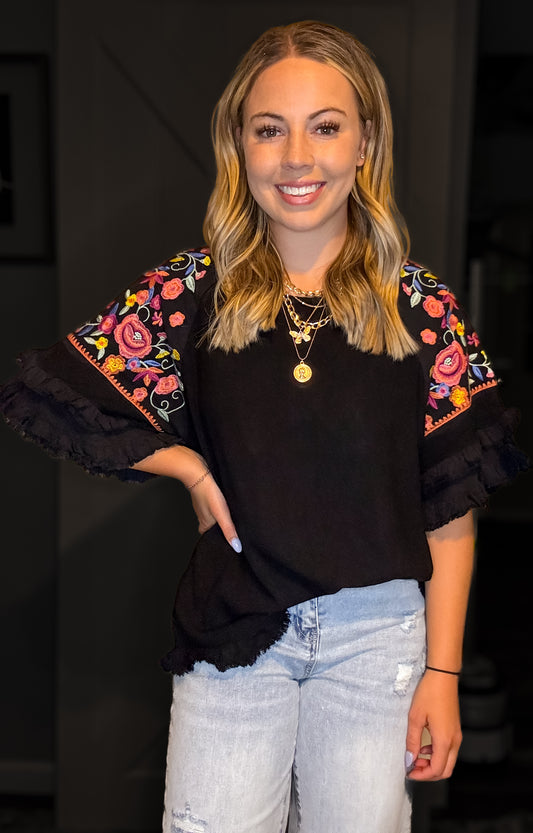 Floral Black Blouse